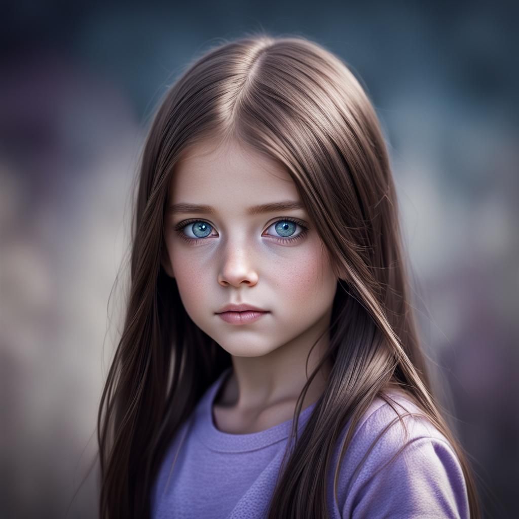 Hyperrealistic Portrait of a Freckled Girl with Blue Eyes
