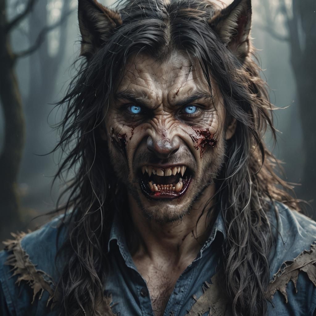 A Hyperrealistic photo of a werewolf, a half-human, half-wol...