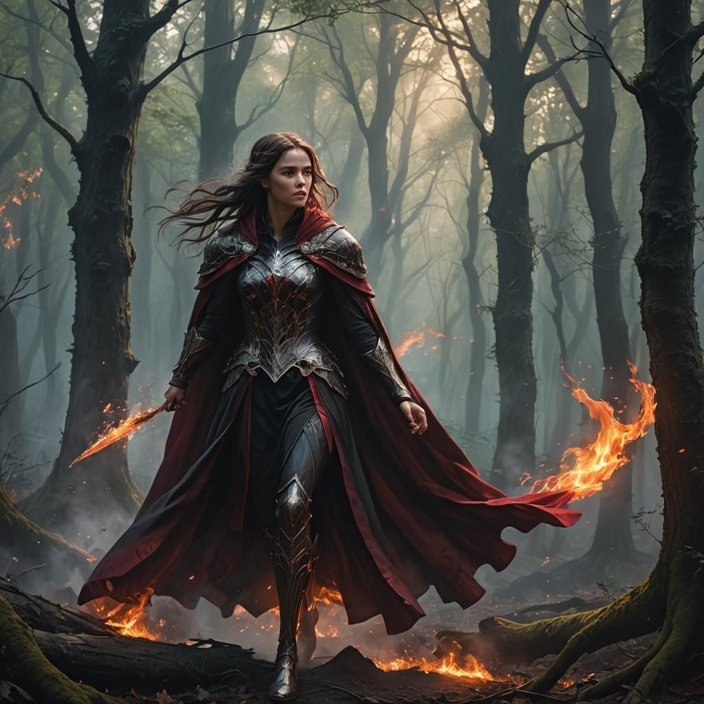 Ethereal Fire Wisp in a Dark Fantasy Forest