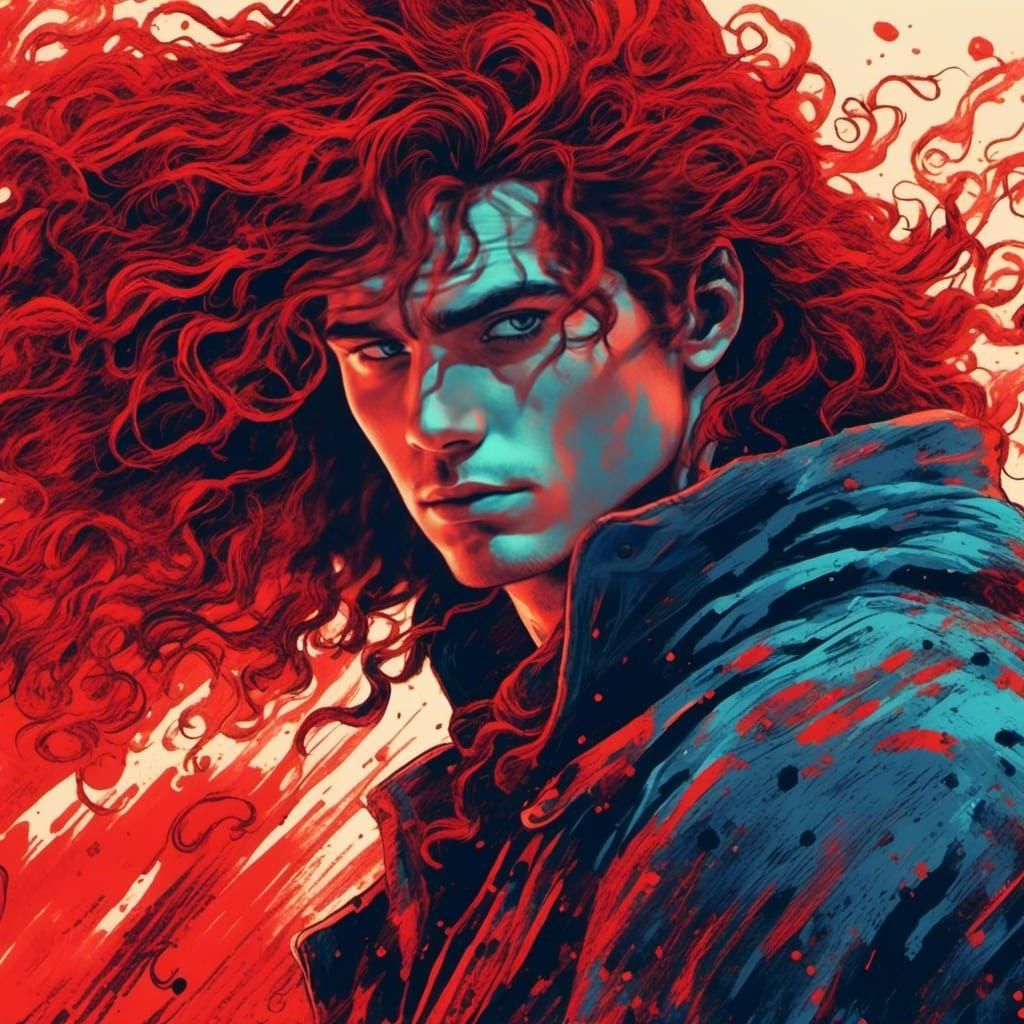 Duotone Portrait of a Man with Red Curly Hair