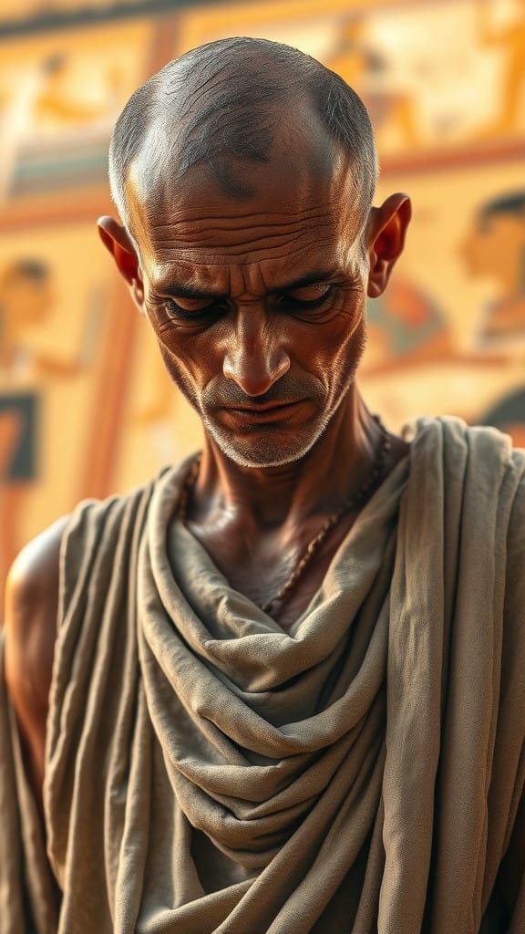 Weathered Ancient Egyptian Man in Melancholic Repose