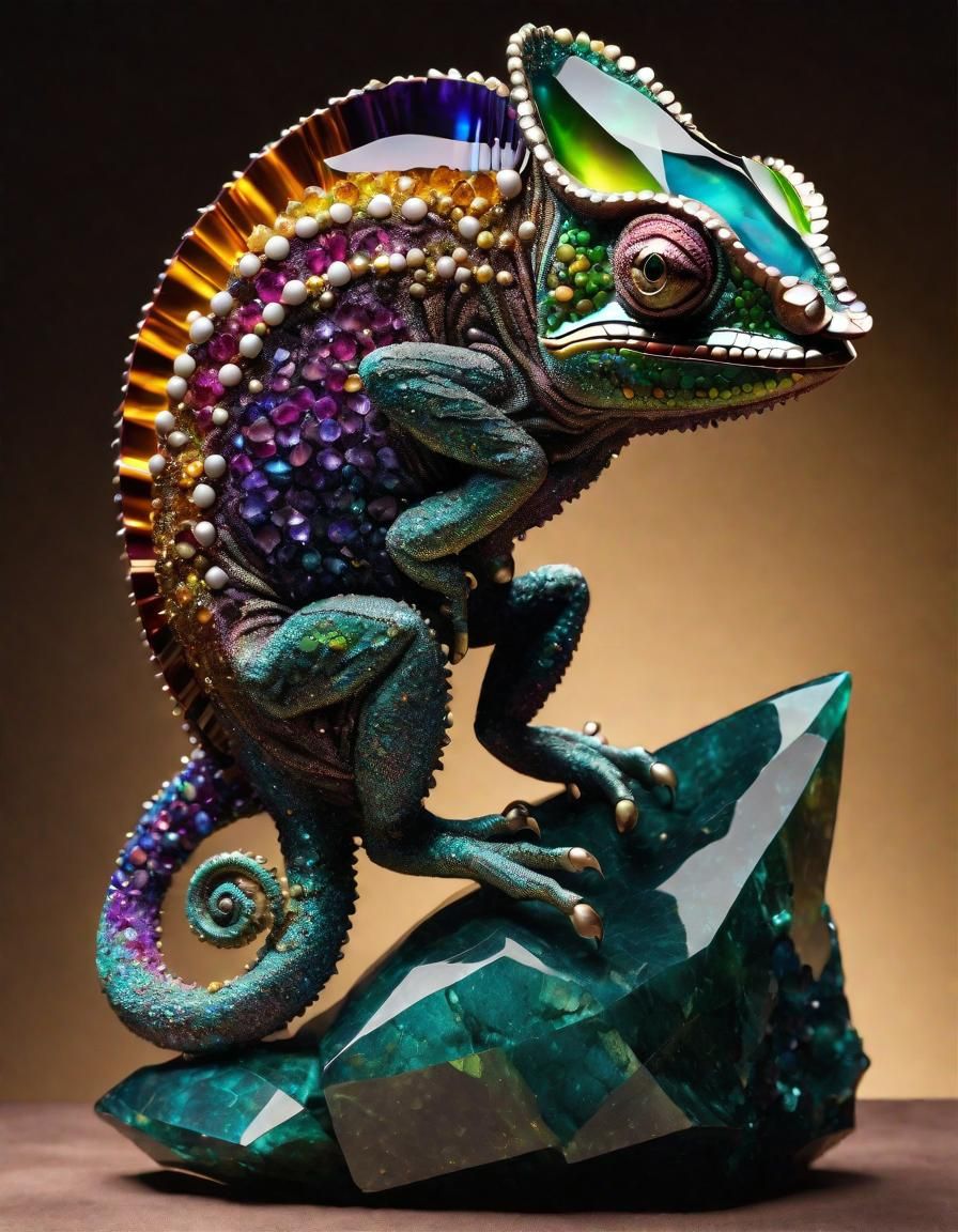 A Chameleon Sculpture Made From Rare Gemstones💎🦎💖