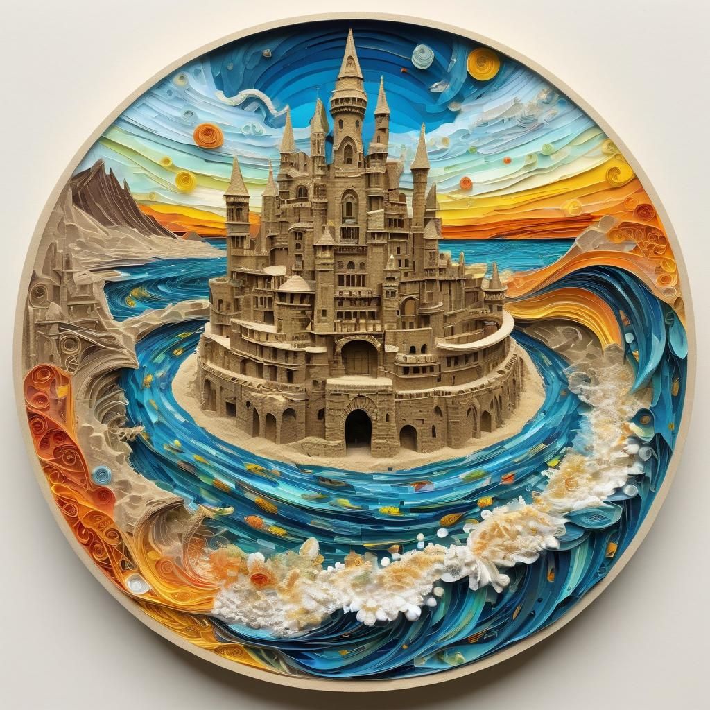 Elaborate Sandcastle in Warm Gouache Colors