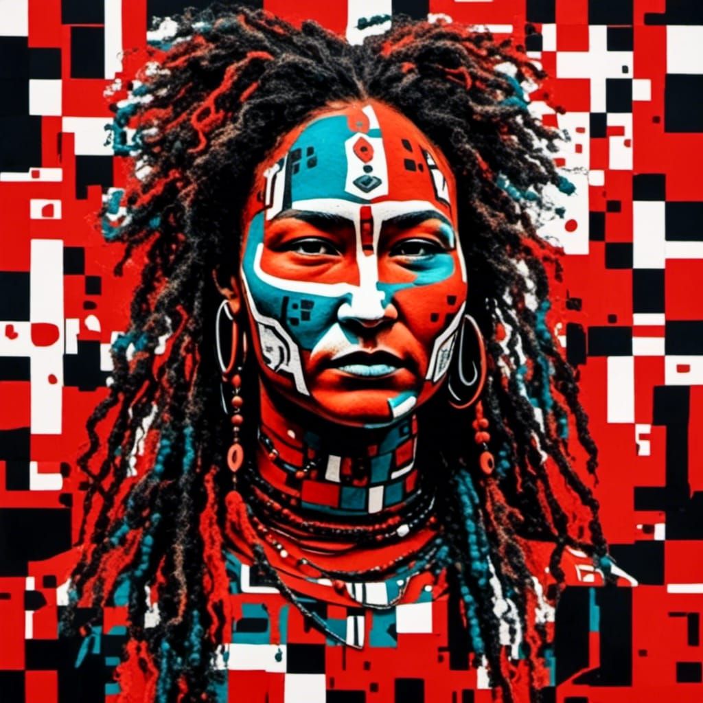 <lora:IndigenousWoman:1.0> <lora:Dubuffet Dolls:1.0> Close u...