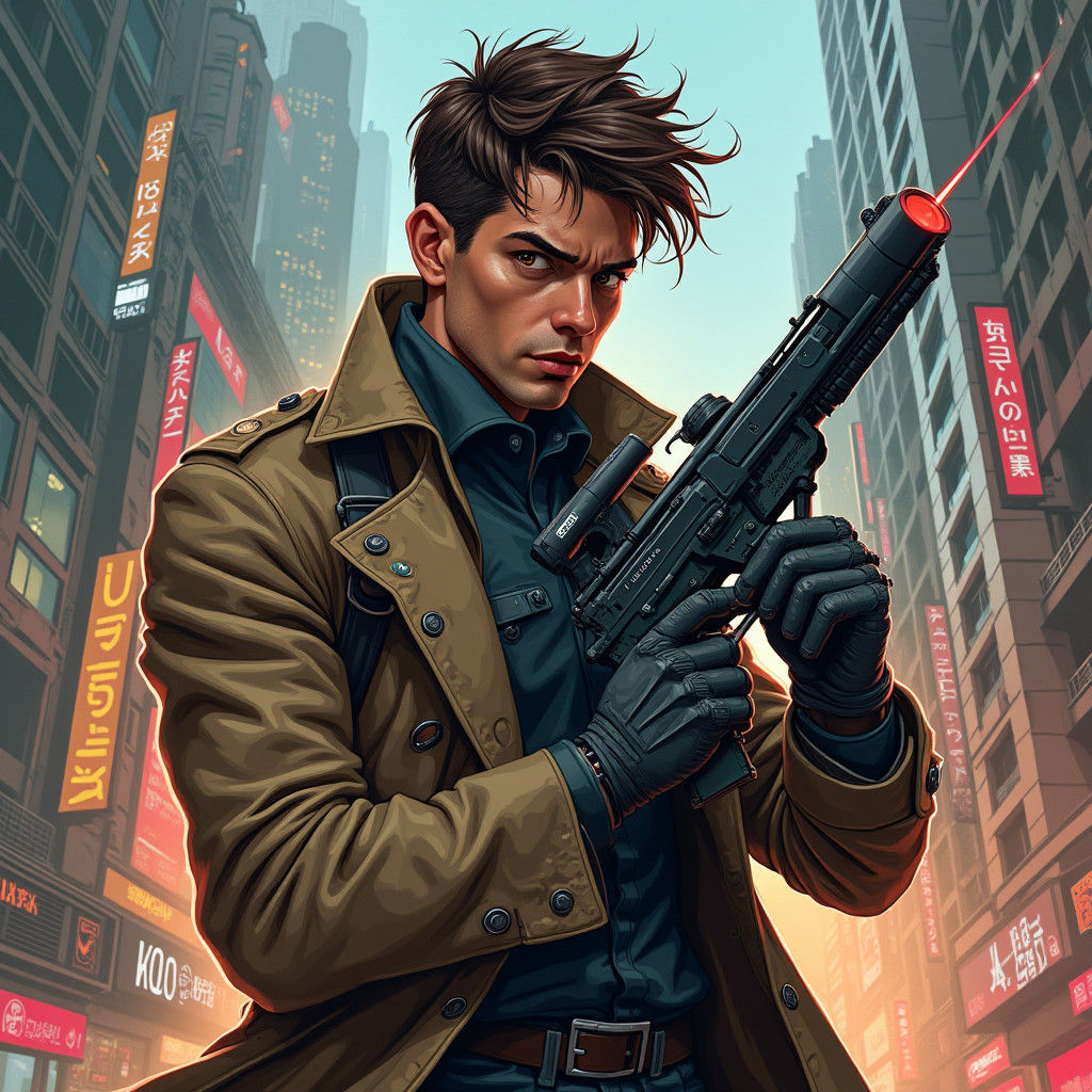 Cybernetic Soldier in Dystopian Cityscape