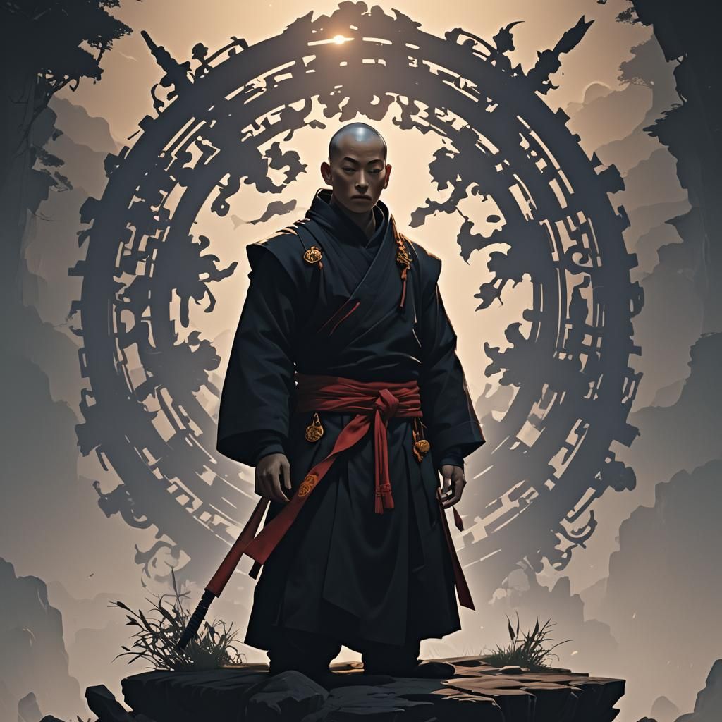 Silhouette of Esoteric Monk in 3D Anime Art