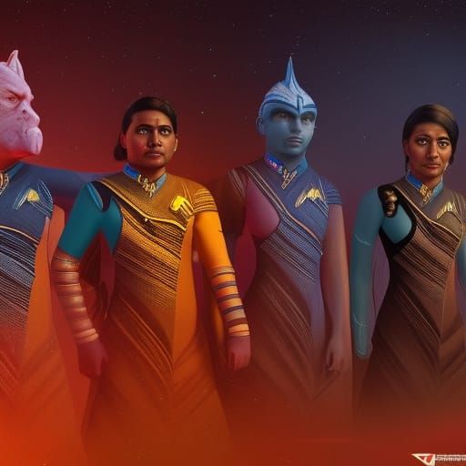 South Asian Star Trek Cast: Detailed Digital Art