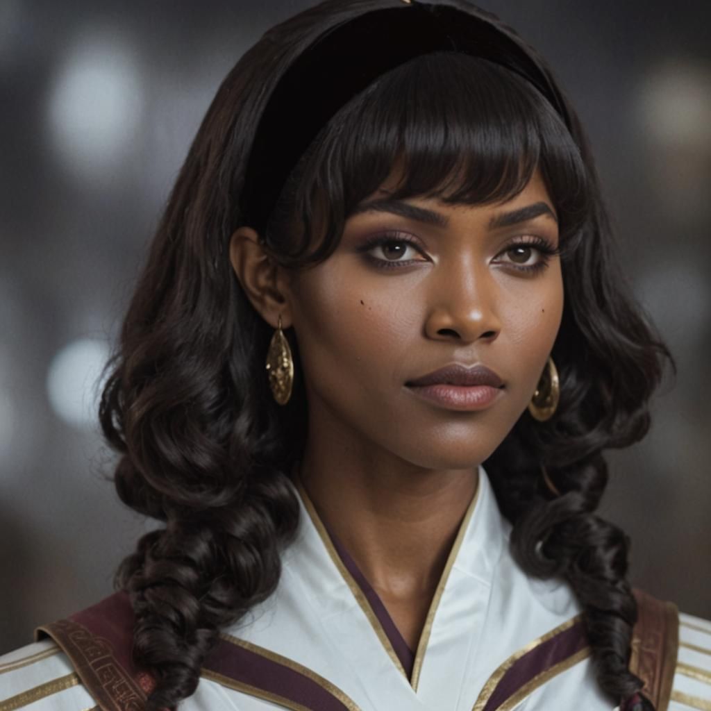 Sci-Fi Vulcan Woman in Futuristic Landscape