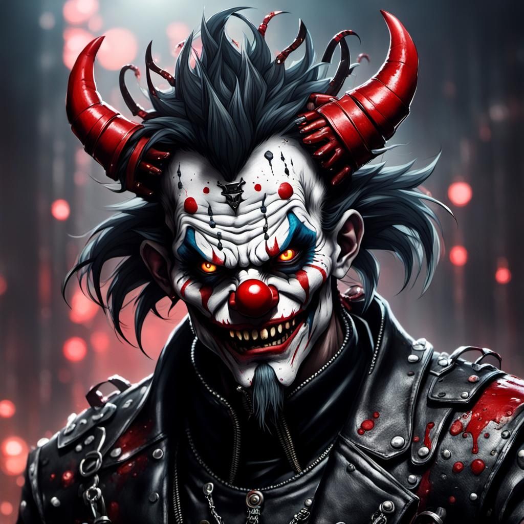 Cybernetic Clown Demon in Black Leather Armor