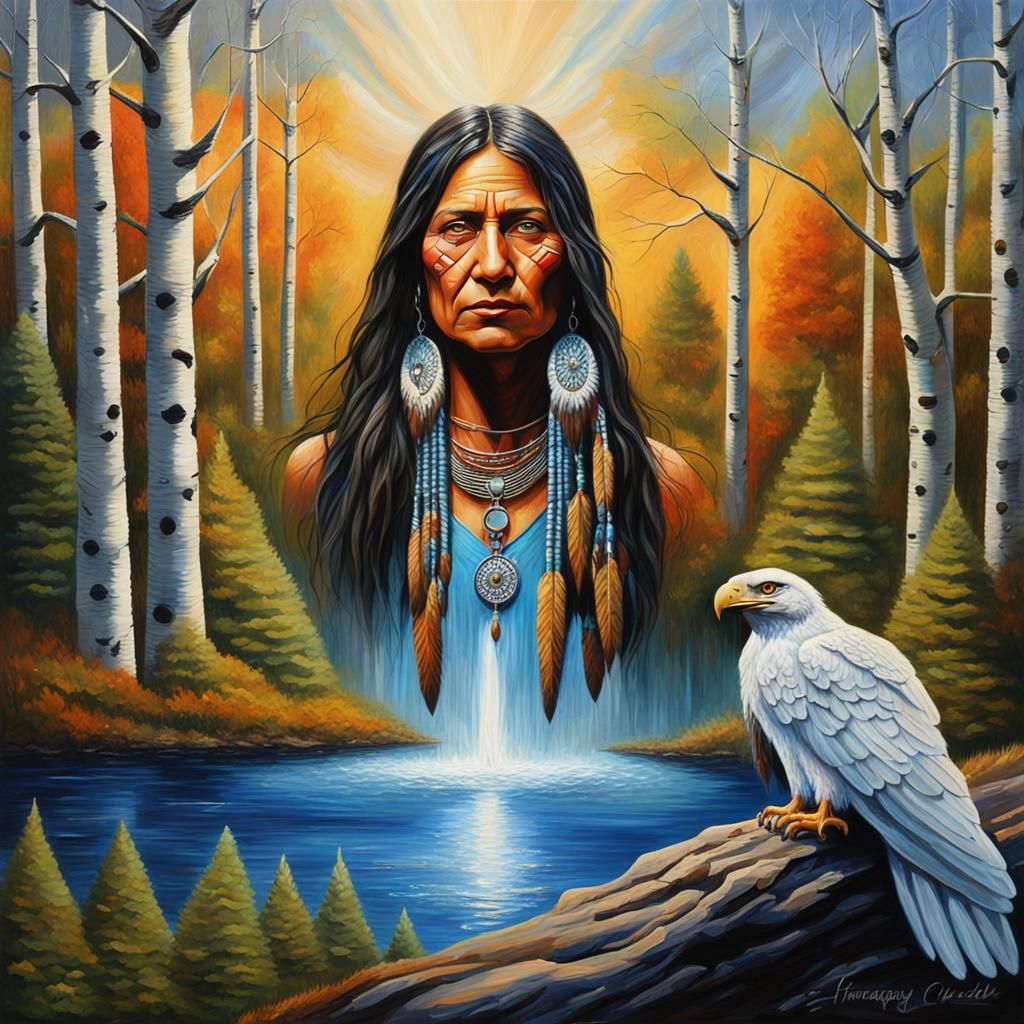Native American Paradise in Impasto Oil Painting