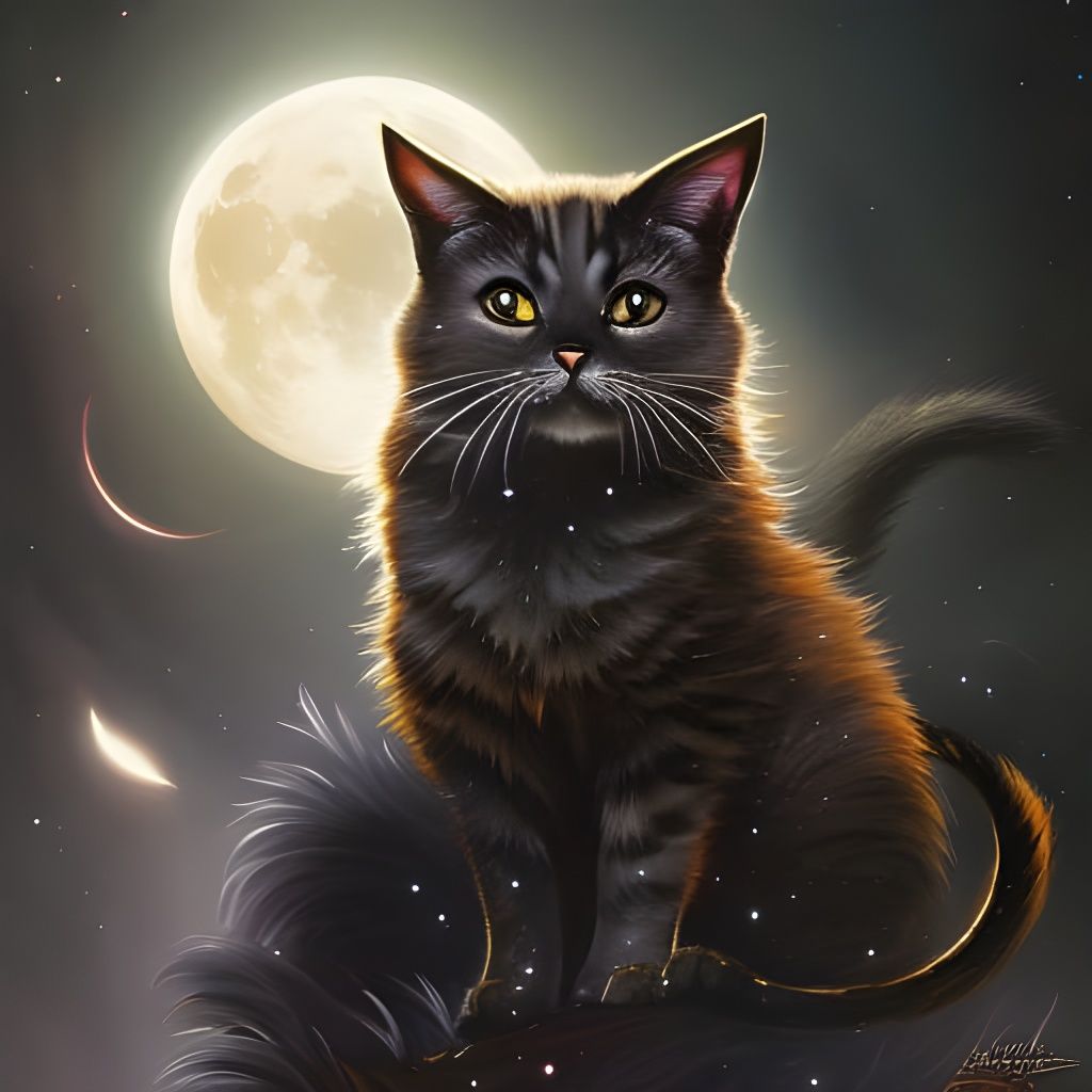 Cute Cat in Gothic Surrealism Ink Painting