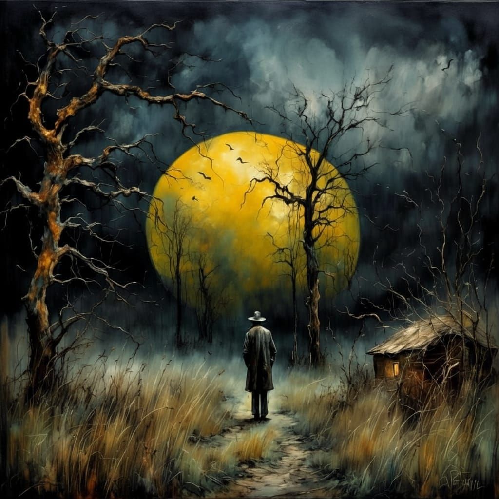 Surreal Dystopian Landscape Under Eerie Fog