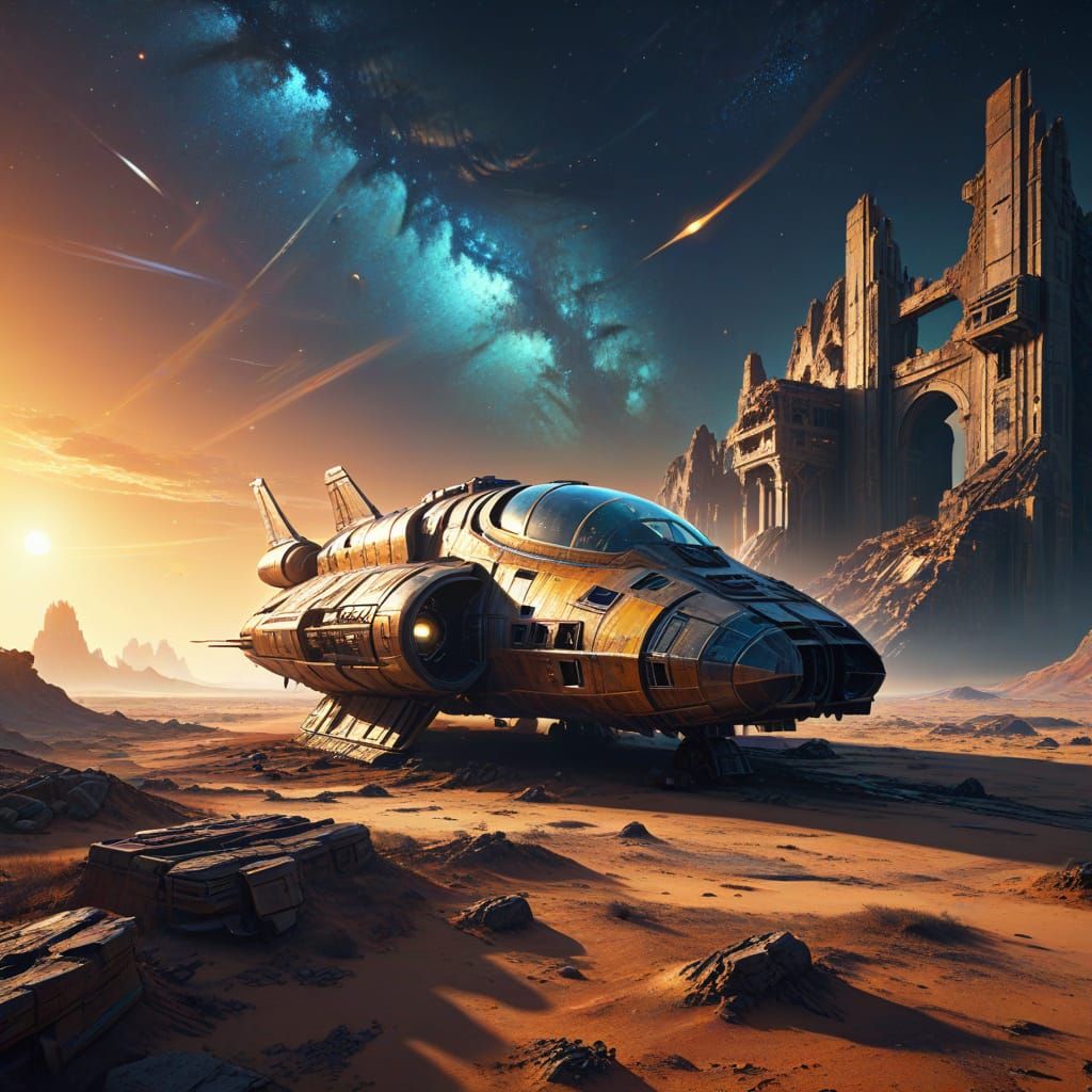 Spaceship on Deserted Planet in Science Fiction Style
