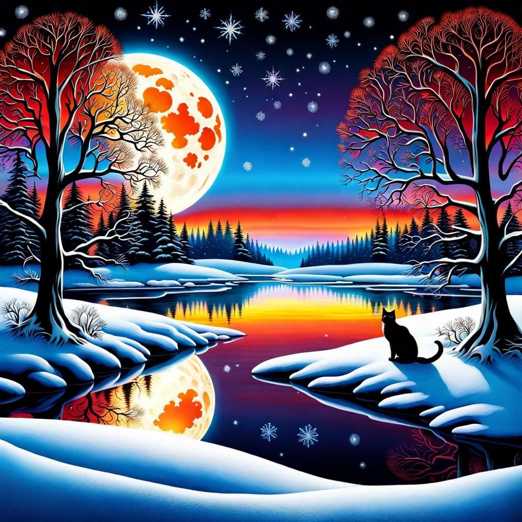 Frozen Riverscape in High Gothic Tim Burton Style