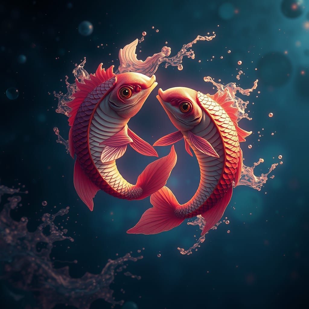 Fantastical Pisces Zodiac in Vibrant, Intricate Detail
