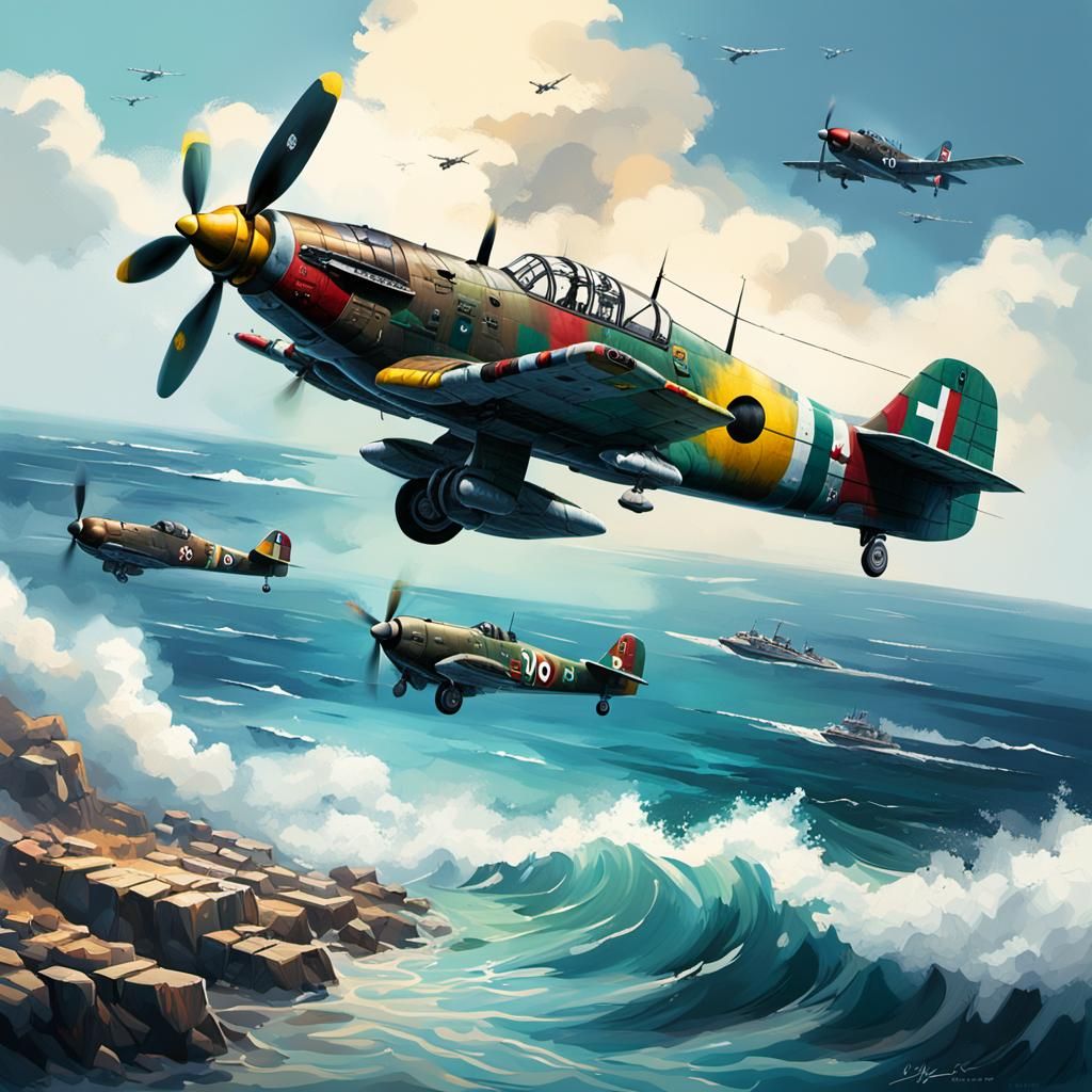 Stuka Over the Sea in Splash Art Style