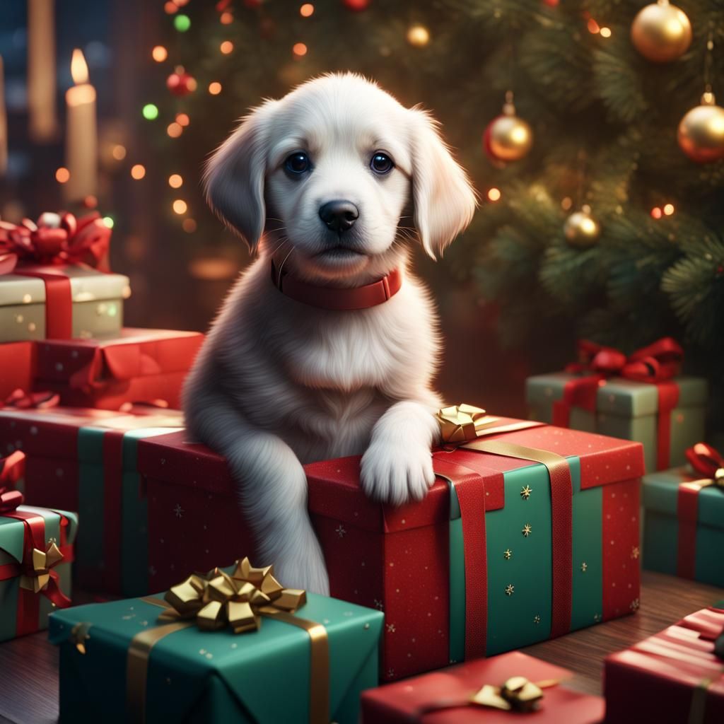 Puppy in Christmas Present: Detailed Matte Painting