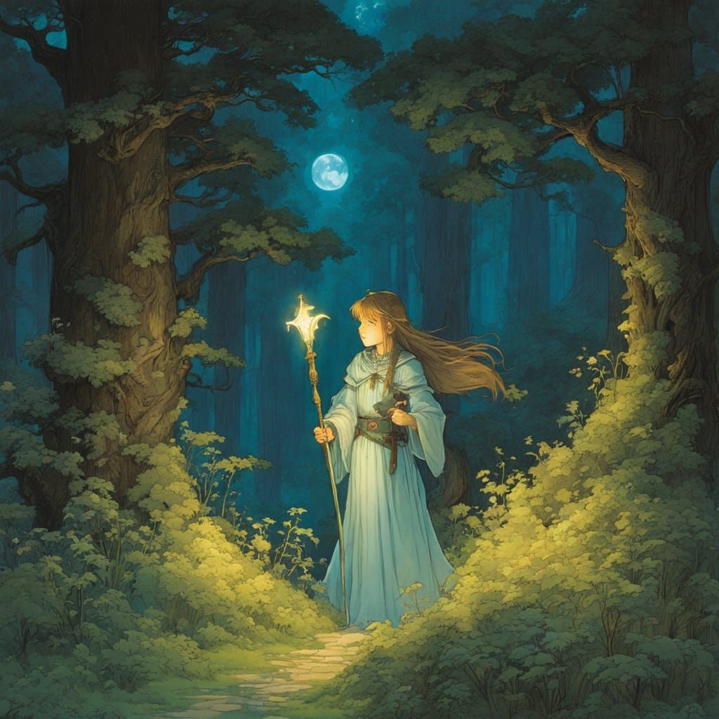 Luminous Paladin in Forest, Ghibli-Vess Fantasy Art