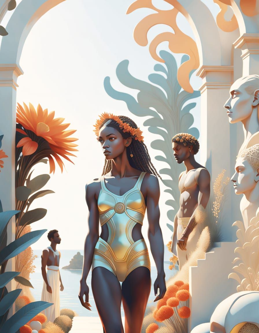 Summer Goddess Leads to Divine Feast in African Art Style