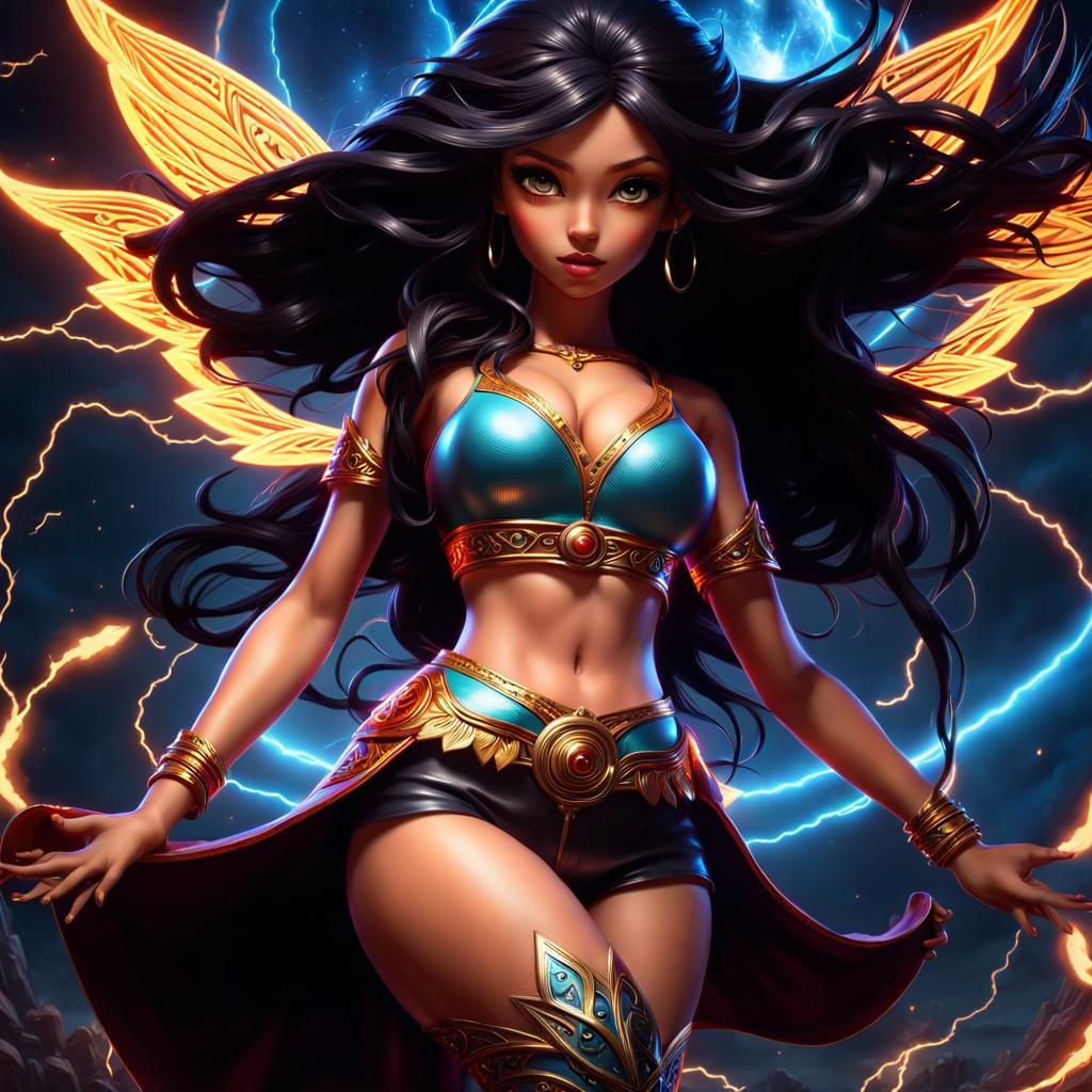 Pixie Girl Summons Lightning, Storybook Illustration