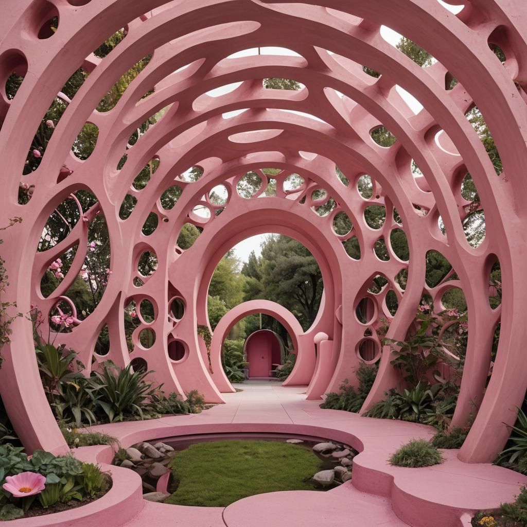 Psychedelic Biomorphic Temple with Pink Arches