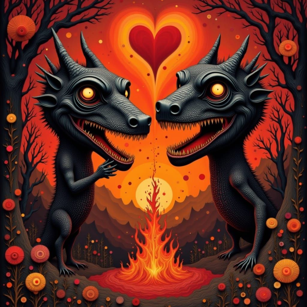 Cute Lava Creatures Erupting Love Hearts