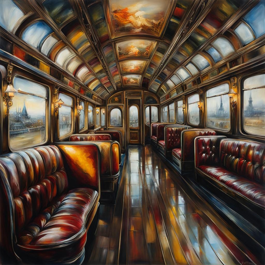 Glass Train in Translucent Oil Painting Style