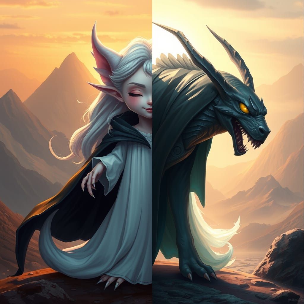 Dual Fantasy Creature in Split Landscape
