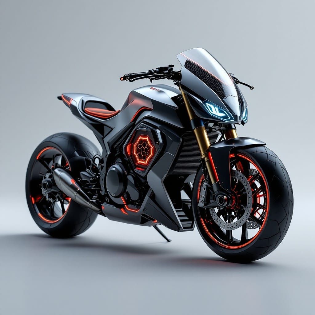Futuristic PERKMOTOR Streetfighter: Cyberpunk Motorcycle Des...