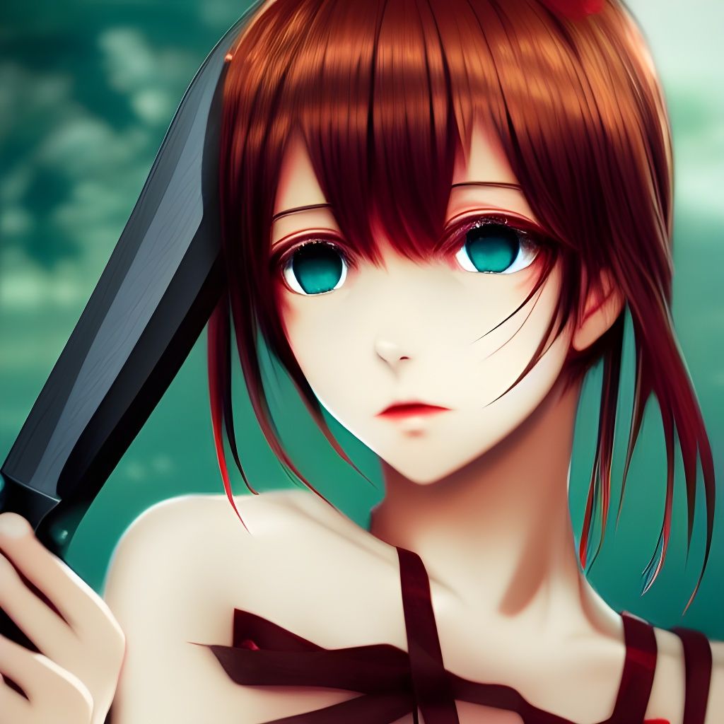 Yandere Anime Girl with Knife in WLOP Style
