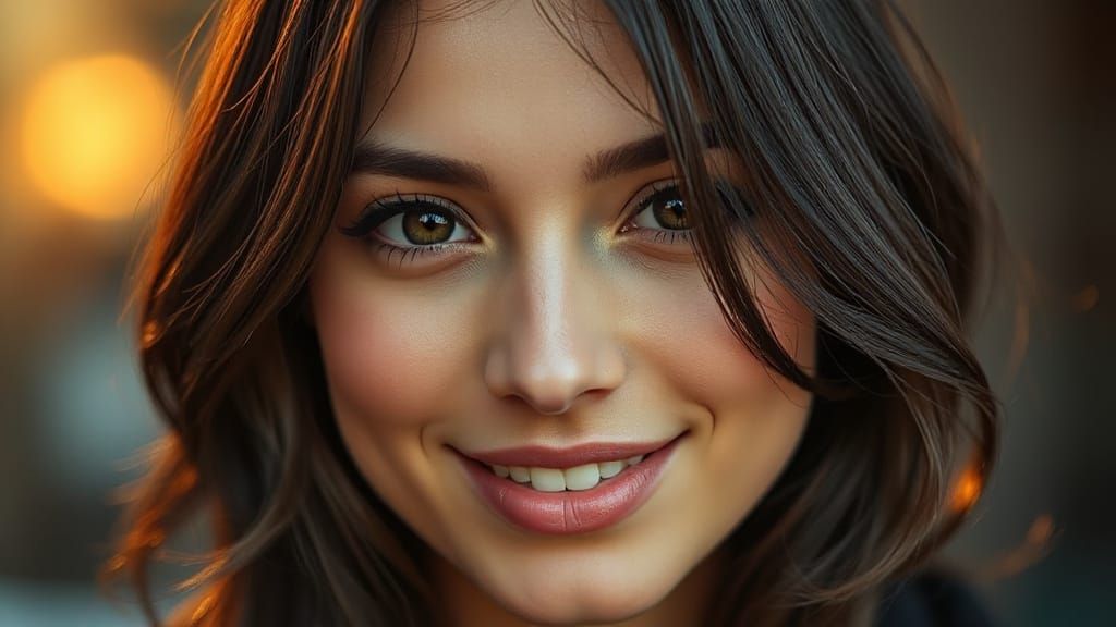 Romantic Close-Up Portrait of a Smiling Woman