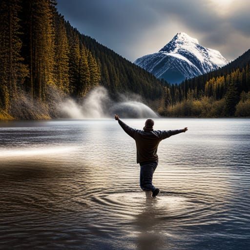 Hyperrealistic Lake Scene with Ducks and Ripples