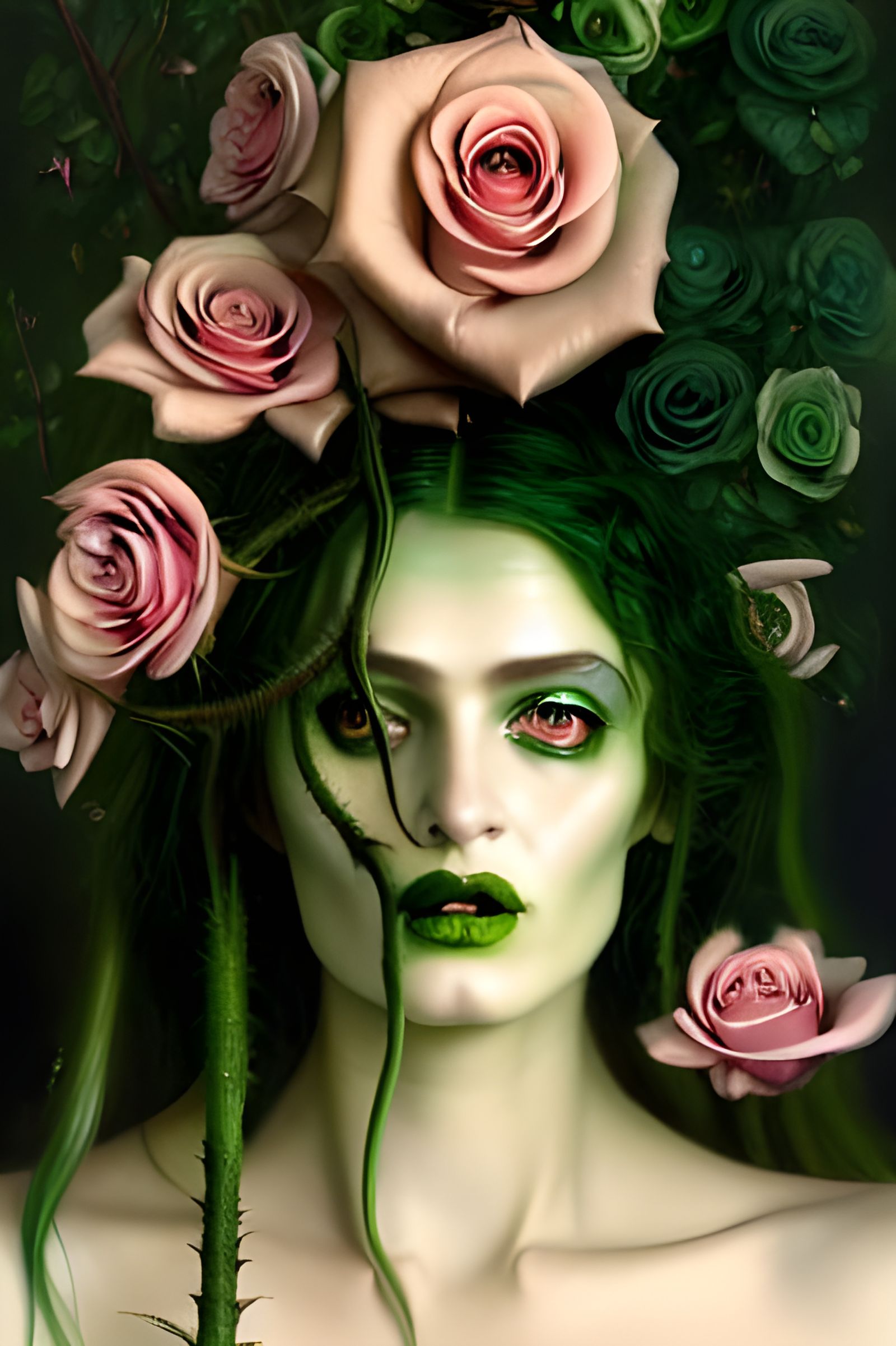 Intricate Rose Witch Portrait in Hyper-Realistic Style