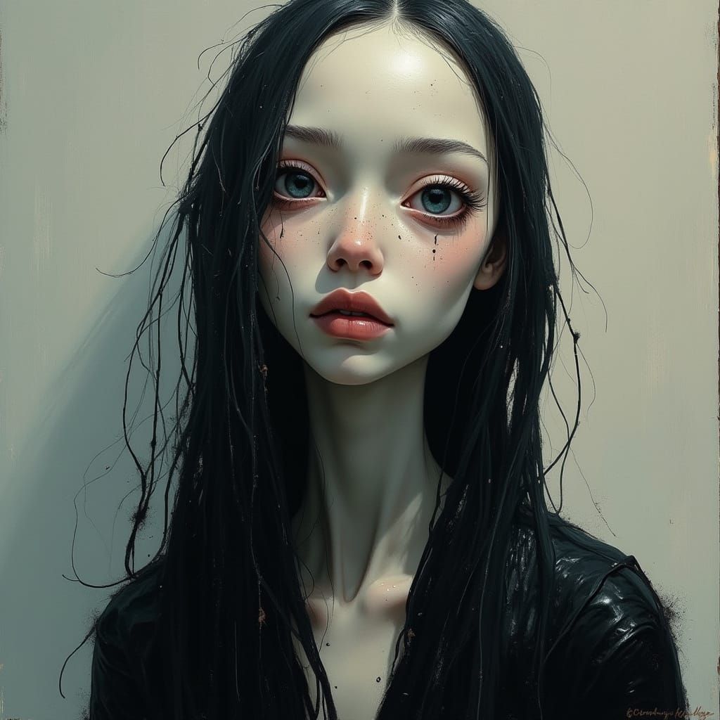 Enigmatic Figure in Dark, Expressionist Splatters