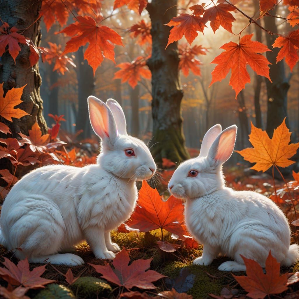 Photorealistic Rabbits in Autumn Forest