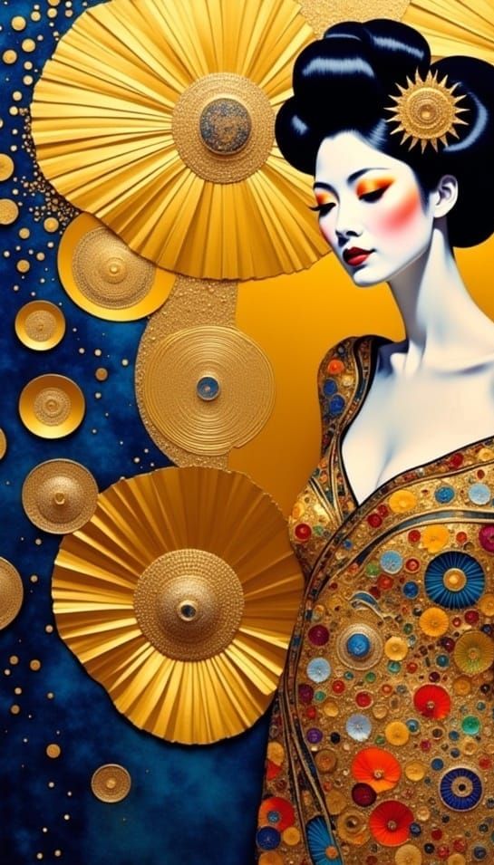 Golden Woman in Klimt-Inspired Symbolist Style