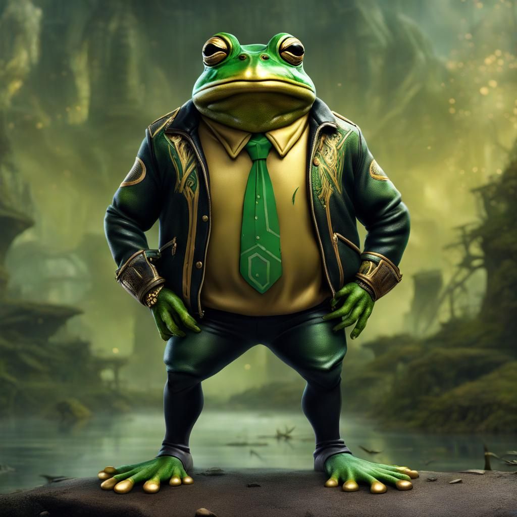 Muscular Bullfrog Mascot in Letterman Jacket
