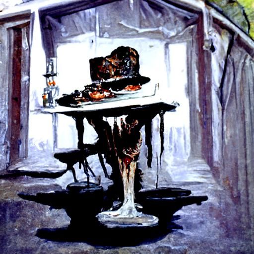 Eerie Dinner Party in Oil Painting Style