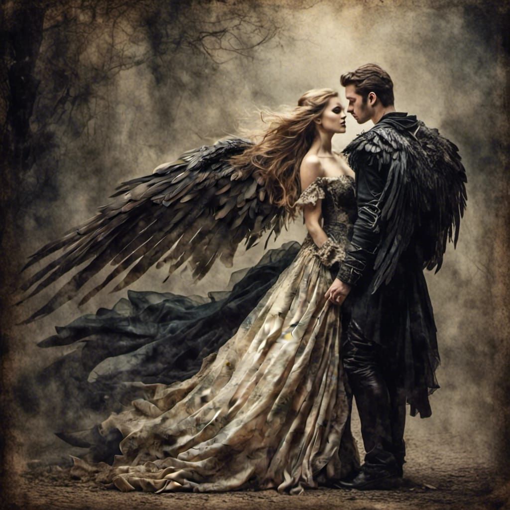Dark Fantasy Love in Antique Watercolor Style