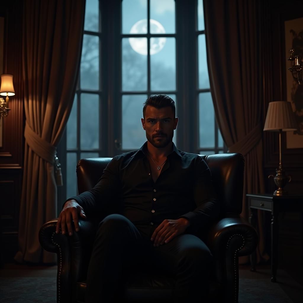 Opulent Bedroom Portrait of Handsome Man