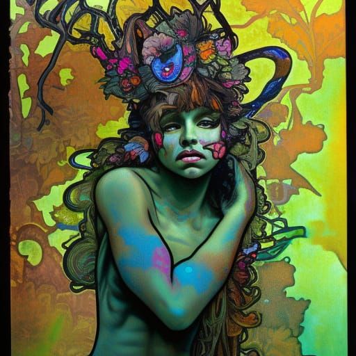 Ghillie Dhu: Fae Guide in Graffiti Art Style