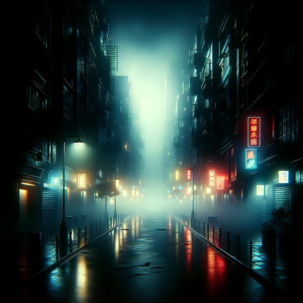 Dark, Moody, and Atmospheric City Street at Night