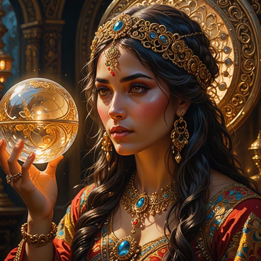 Gypsy Woman in Mystical Moment, Oil Painting Style