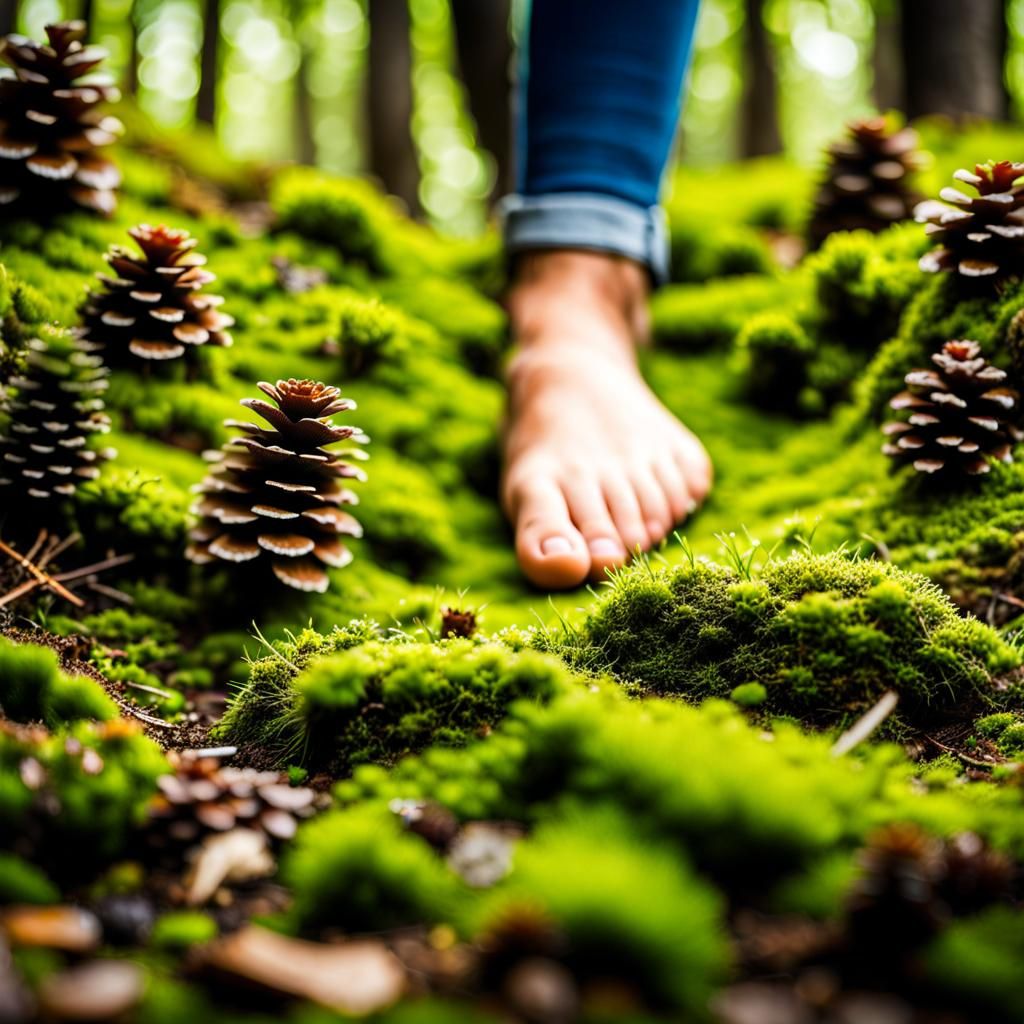 Bare Feet on Forest Sensory Path in Extreme Detail