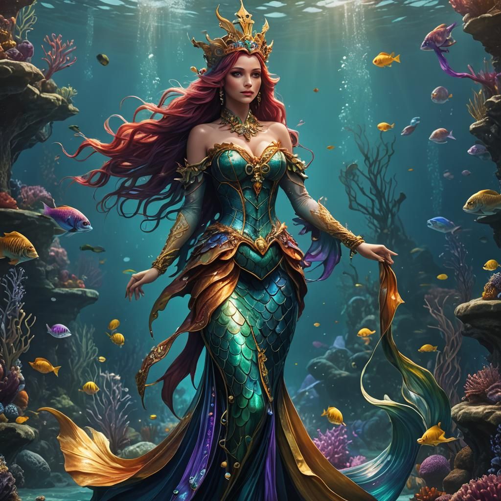 Jester Mermaid in Flowing Gown