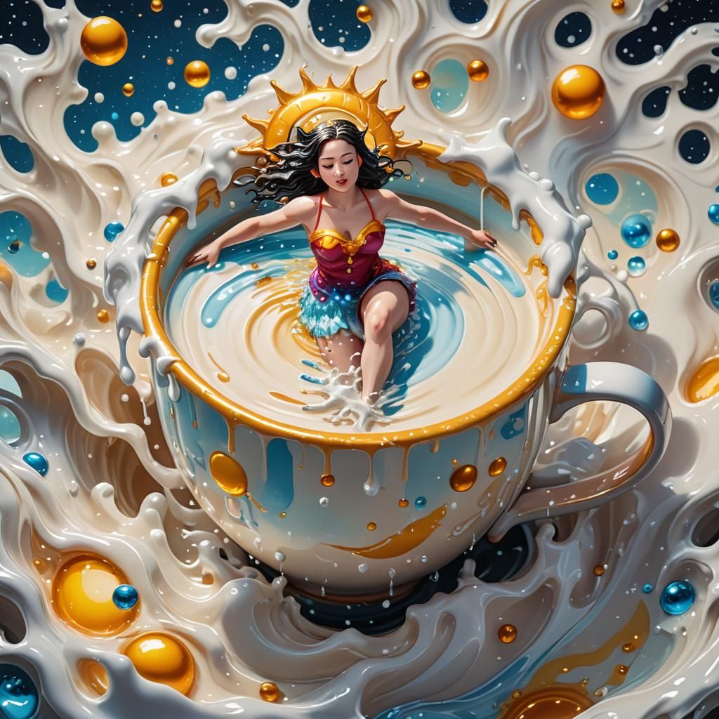 Whimsical Pixel Art: Lady in a Milk Cup