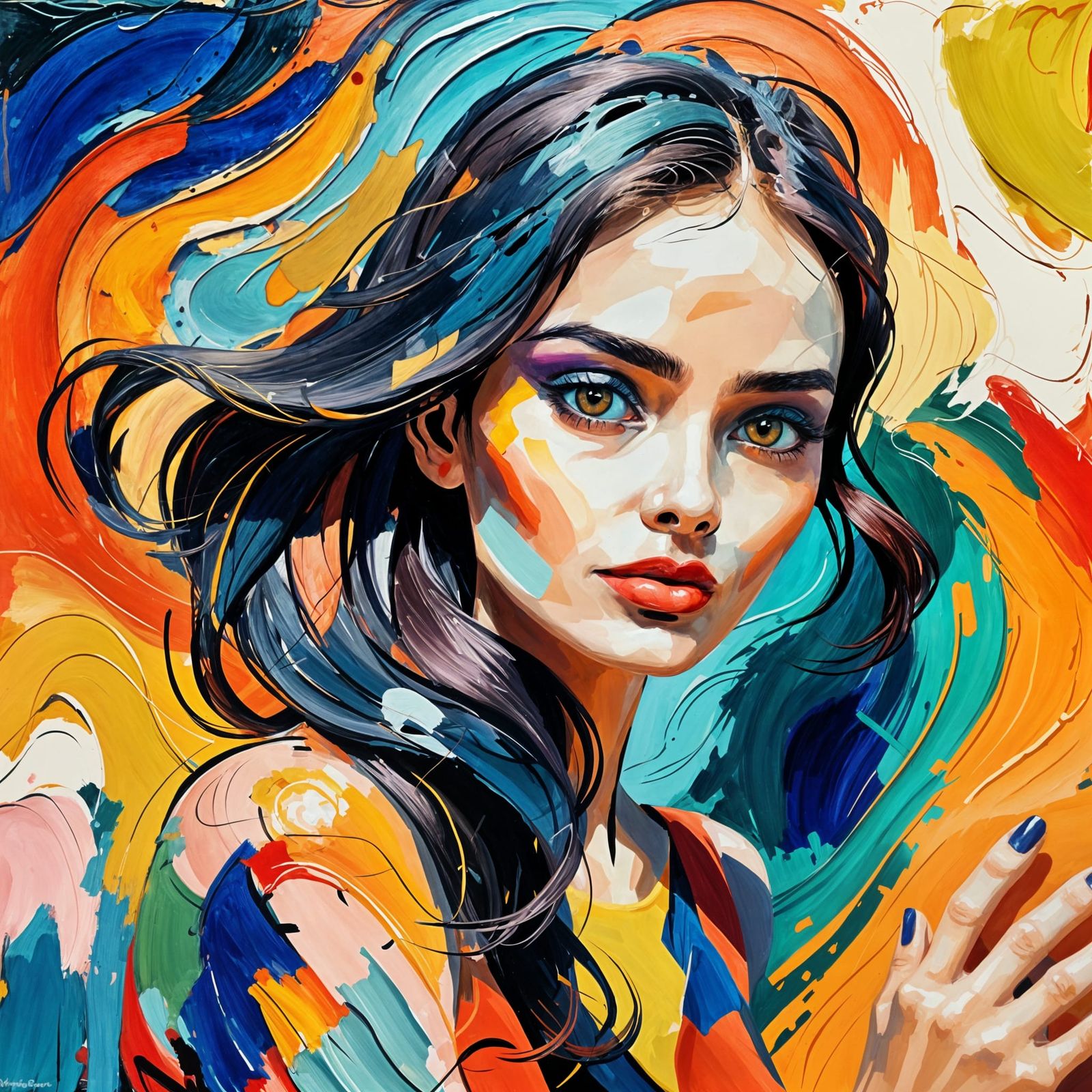 Abstract Art: Beautiful Feminine Figure in Vivid Colors