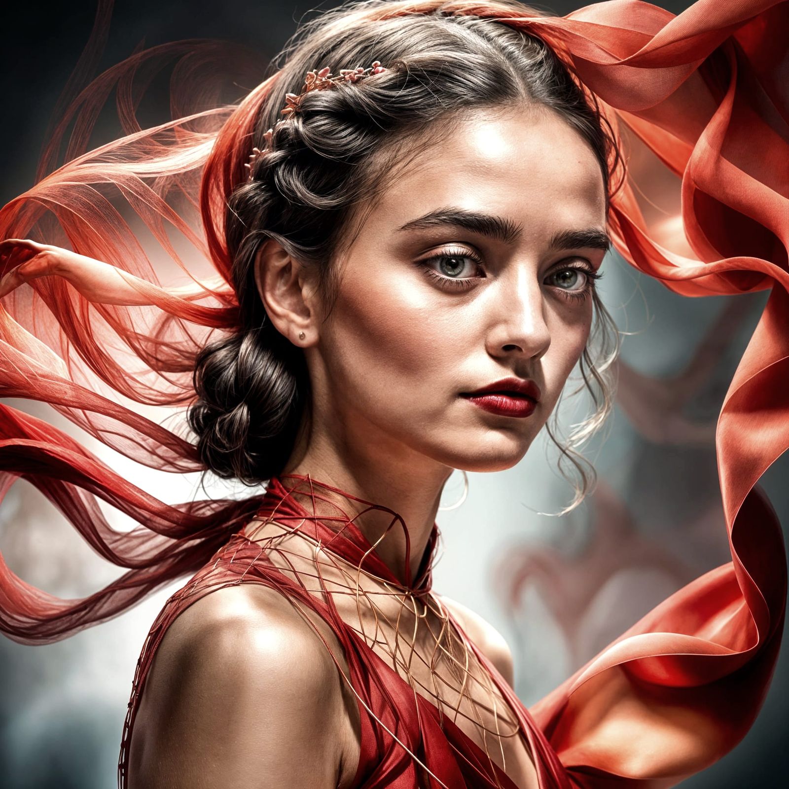 Female Model in Abstract Art with Complementary Colors