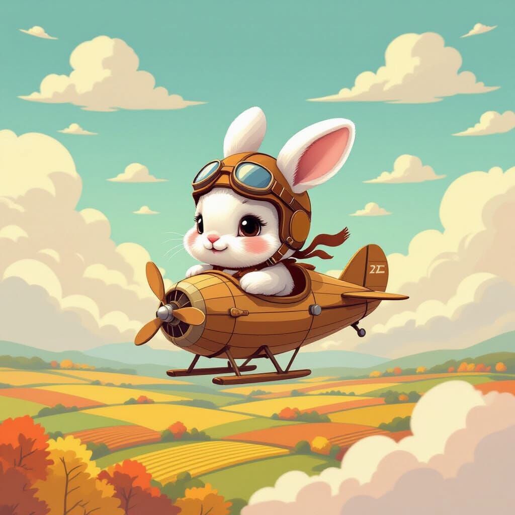 Whimsical Bunny Airship Adventure in Pastel Skies