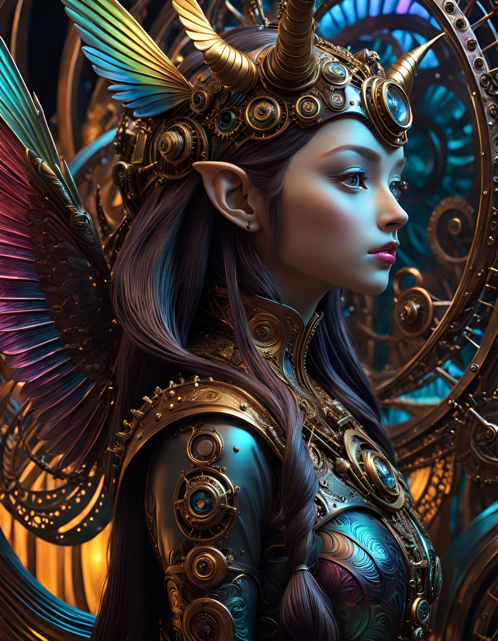 Metallic Mythical Creatures Sculpture in Steampunk Style